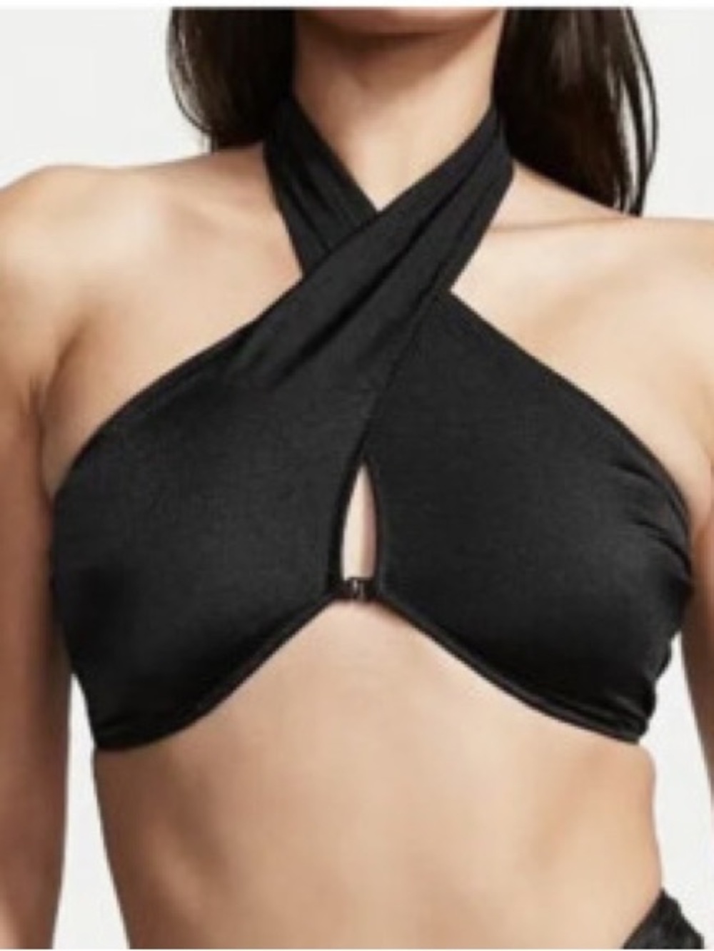 Victorias Secret Wrap High Neck Criss Cross Front Halter Swim Bikini Top Black